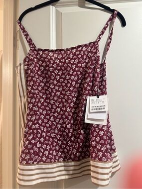 MARELLA Burgundy Floral Camisole with Cream Stripe Hem